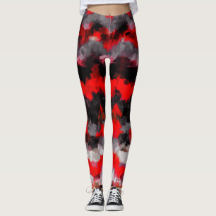 Leggings Pintura abstracta de color blanco rojo negro