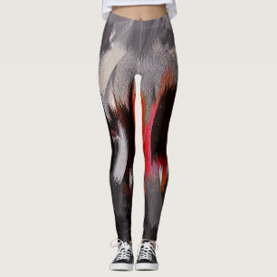 Leggings Pintura abstracta de gris negro rojo