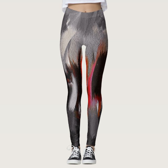Leggings Pintura abstracta de gris negro rojo (Anverso)