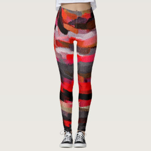 Leggings Pintura abstracta de Naranja rojo negro