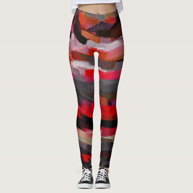 Leggings Pintura abstracta de Naranja rojo negro (Anverso)