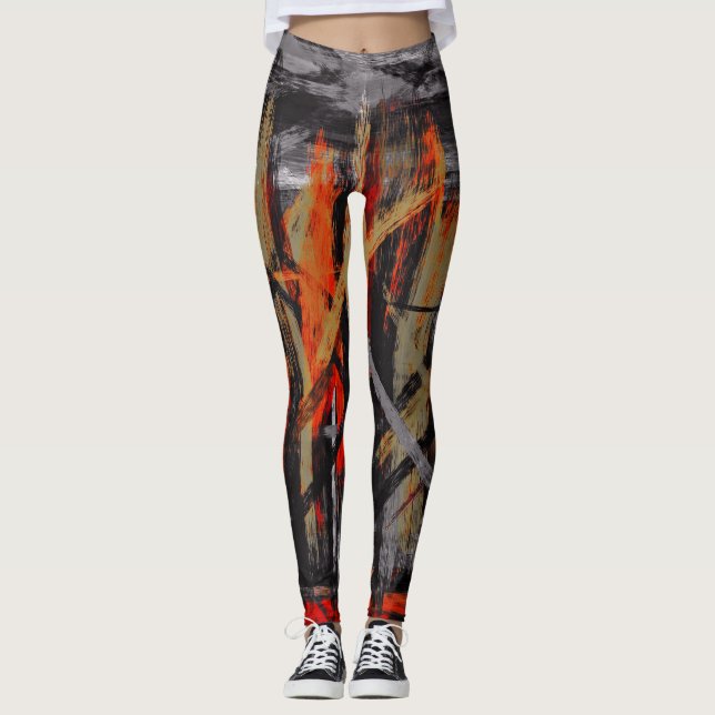 Leggings Pintura abstracta de Naranja rojo negro #2 (Anverso)