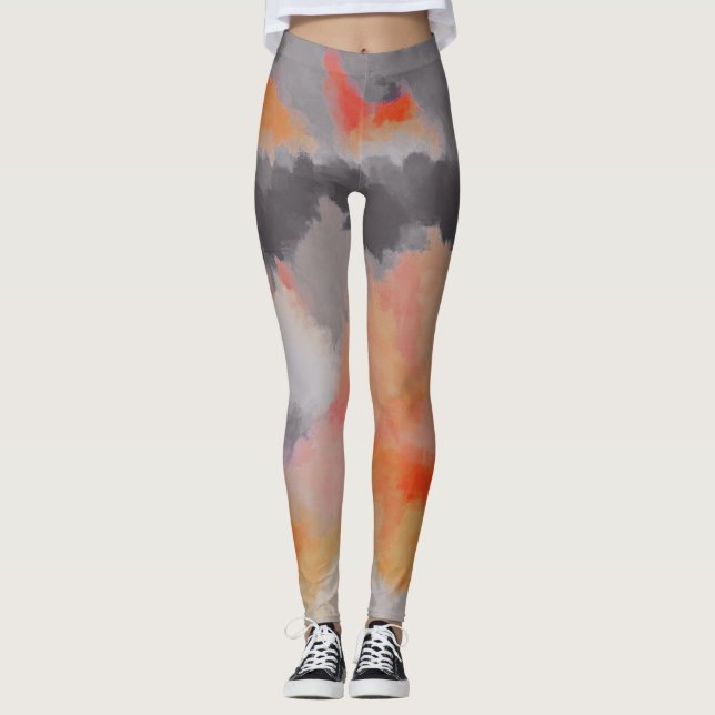 Leggings Pintura abstracta gris anaranjada (Anverso)
