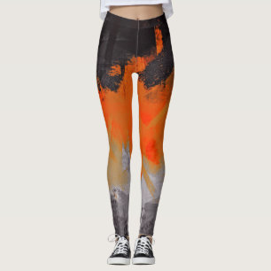 Leggings Pintura abstracta gris negra anaranjada
