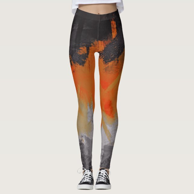Leggings Pintura abstracta gris negra anaranjada (Anverso)