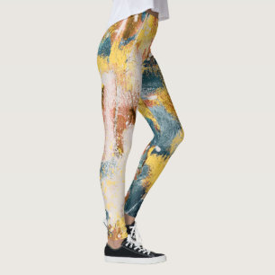 Leggings Pintura abstracta moderna de oro Verde azulado ama