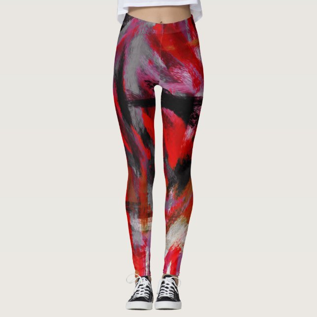 Leggings Pintura abstracta rosada negra #3 (Anverso)
