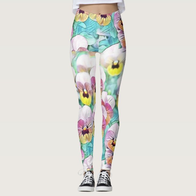 Leggings Pintura acuarela de panes blancos de color rosa (Anverso)