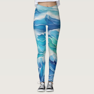 Leggings Pintura acuática de olas azules