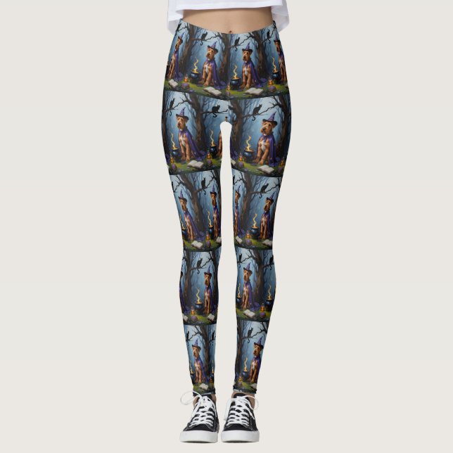 Leggings Pintura caprichosa de Halloween de perro Airedale (Anverso)