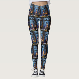 Leggings Pintura caprichosa de Halloween de perro Blue Heel