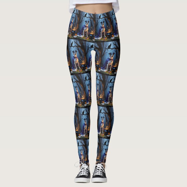 Leggings Pintura caprichosa de Halloween de perro Blue Heel (Anverso)