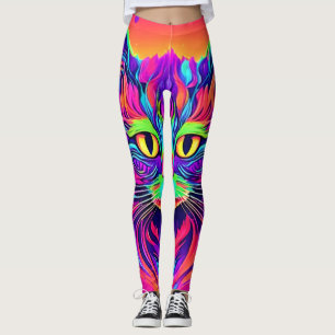 Leggings Pintura colorida de la cabeza del gato