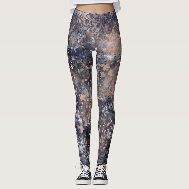 Leggings Pintura con Salpicaduras de Azul y Oro Rosa Abstra (Anverso)