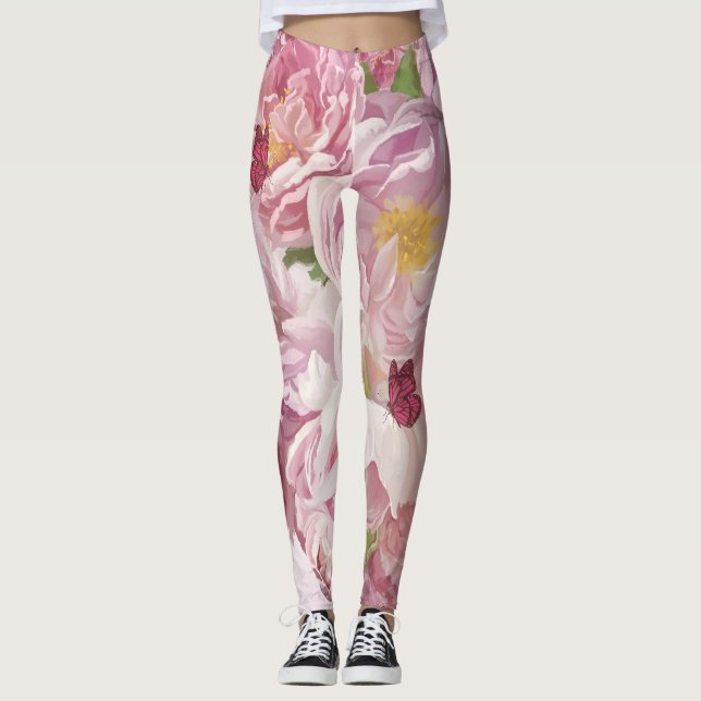 Leggings Pintura de aceite de flores rosas: Delicada (Anverso)