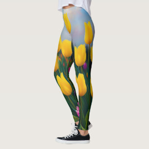 Leggings Pintura de aceite de tulipano amarillo,