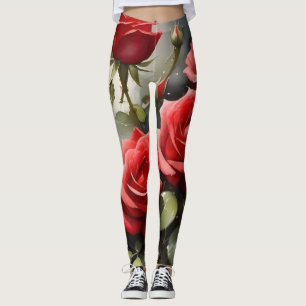 Leggings pintura de acuarela de rosas rojas bonitos