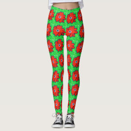 Leggings Pintura de anémona roja brillante