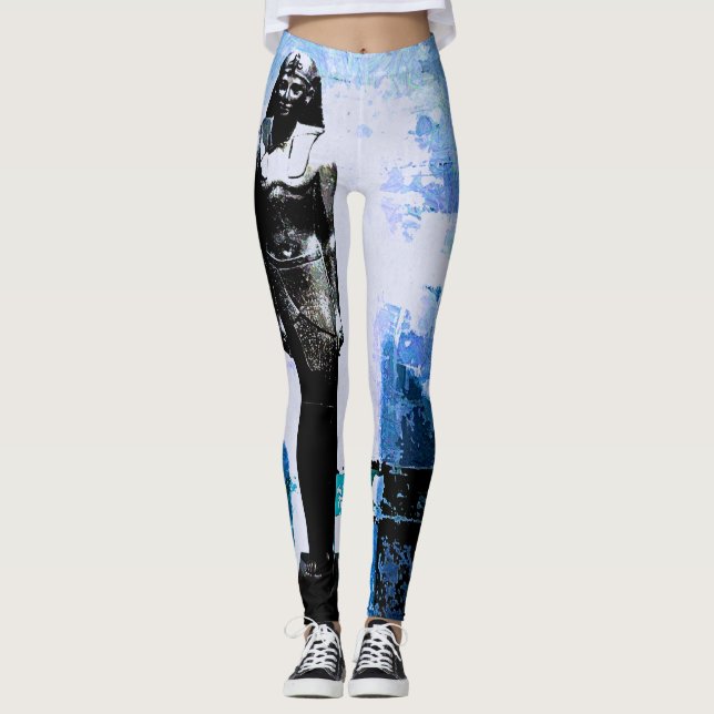 Leggings Pintura de arte azul egipcio (Anverso)