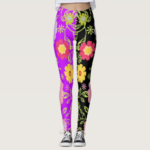 Leggings Pintura de arte pop floral Patrón bicolor