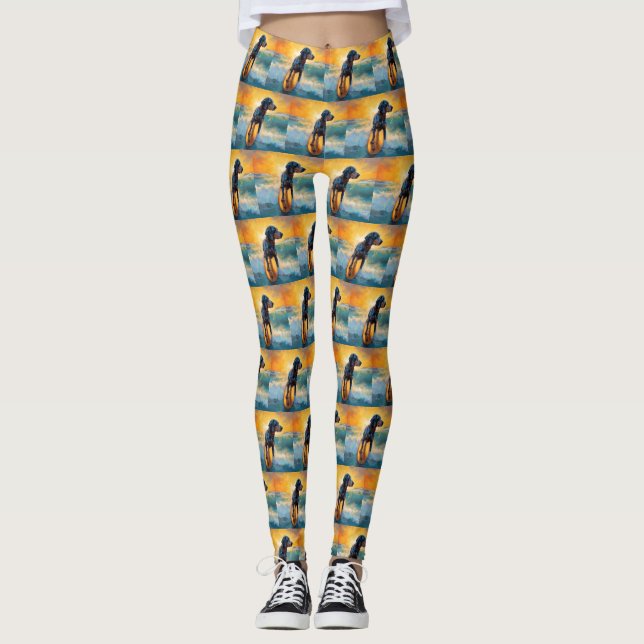 Leggings Pintura de Bluetick Coonhound Beach Surfing (Anverso)