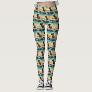 Leggings Pintura de Bullmastiff Beach Surfing