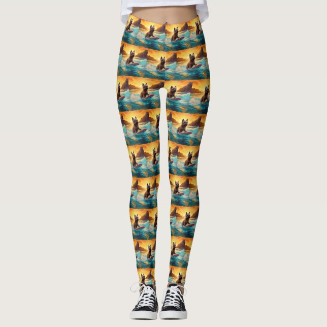 Leggings Pintura de Cairn Terrier Beach Surfing (Anverso)