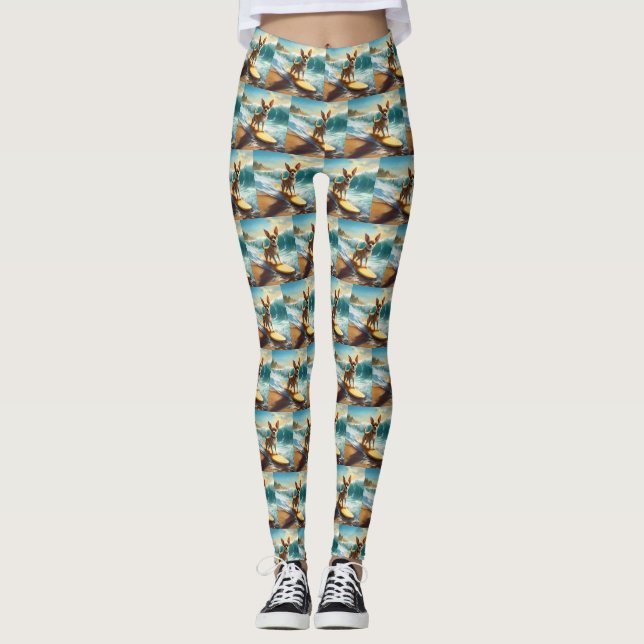 Leggings Pintura de Chihuahua Beach Surfing (Anverso)