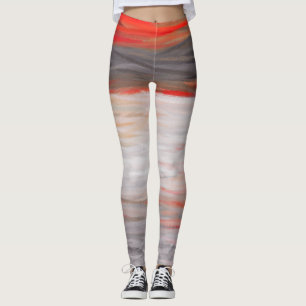 Leggings Pintura de color gris blanco abstracto naranja