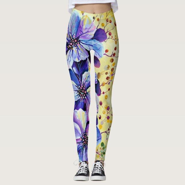 Leggings Pintura de flores de delfinio (Anverso)