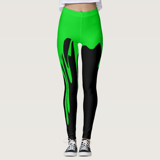 Leggings Pintura de goteo verde (Anverso)