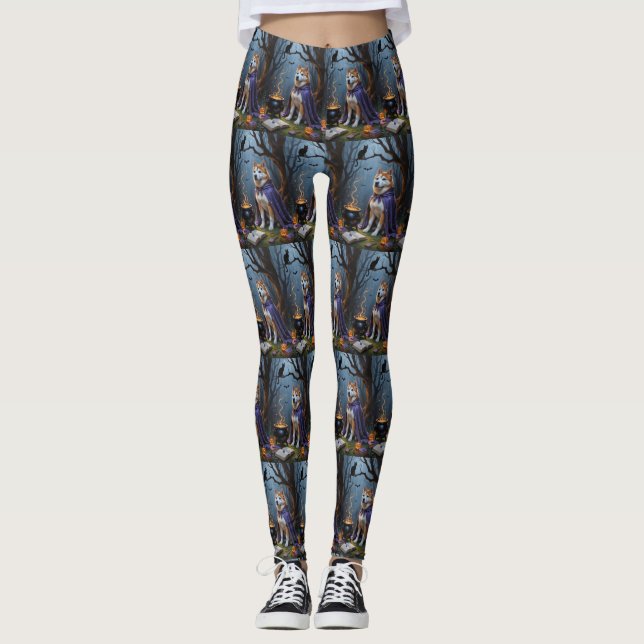 Leggings Pintura de Halloween de Akita Dog (Anverso)