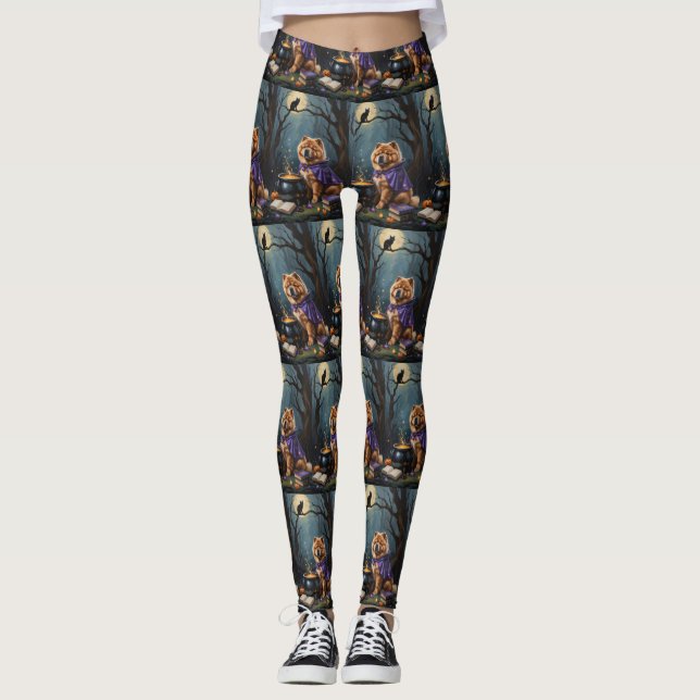 Leggings Pintura de Halloween de Chow Chow Dog Whimsical (Anverso)