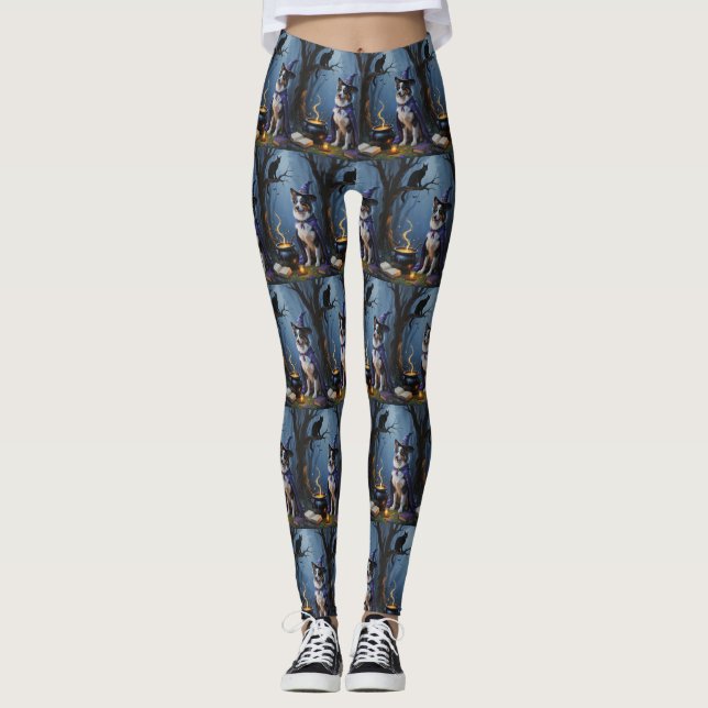 Leggings Pintura de Halloween de Pastor Australiano (Anverso)