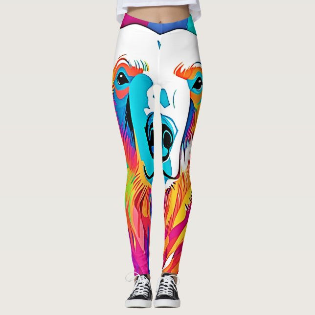 Leggings Pintura de la cabeza del oso vibrante (Anverso)
