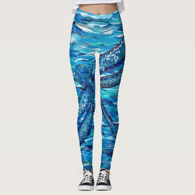 Leggings Pintura de la libélula azul (Anverso)
