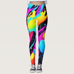 Leggings Pintura de neón brillante en una obra de arte abst