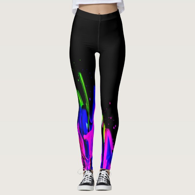 Leggings Pintura de neón Esplash Azul Rosa Verde y Negro (Anverso)