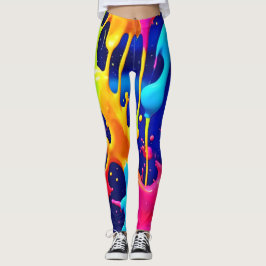 Leggings Pintura de pintura de goteo colorida