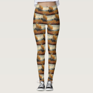 Leggings Pintura de prado de otoño vintage con amapolas