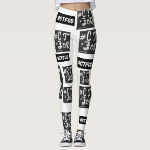 Leggings Pintura de pulverización de periódico de blanco B&