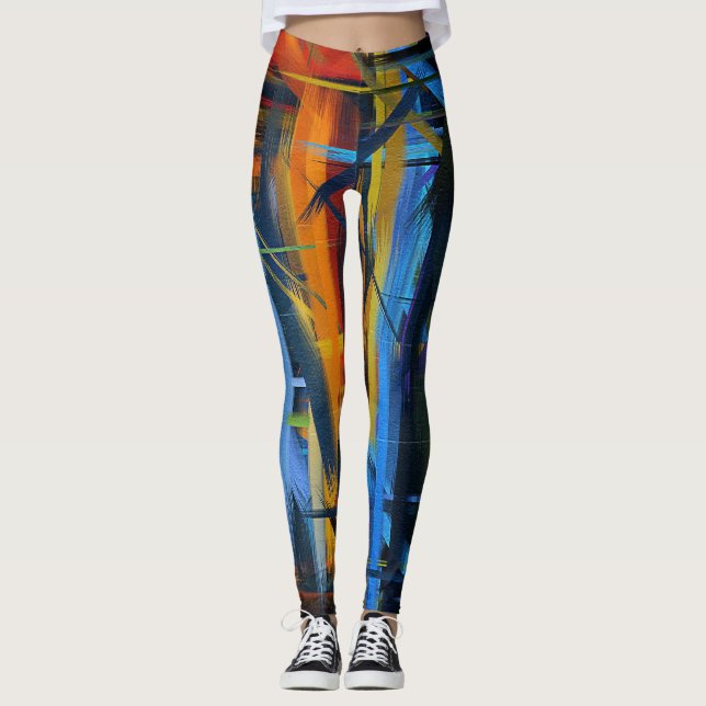 Leggings Pintura de resumen azul naranja (Anverso)