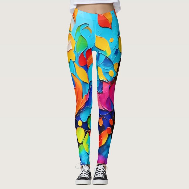 Leggings Pintura de sinfonía floral vibrante (Anverso)