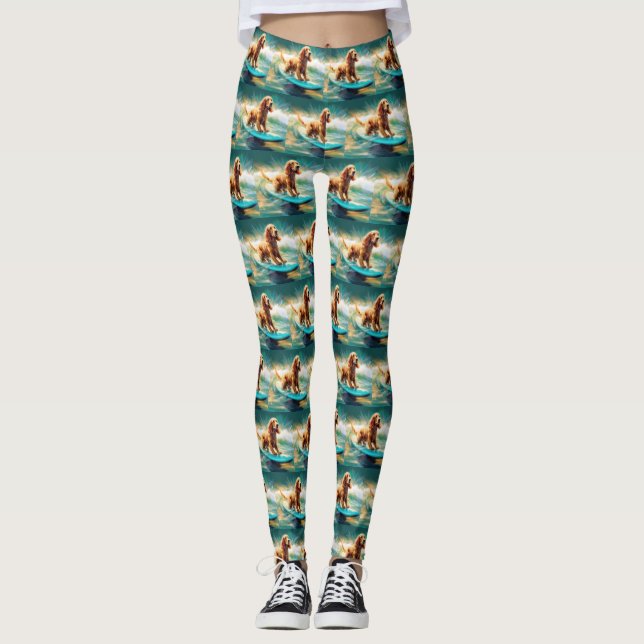 Leggings Pintura de surf Cocker Spaniel Beach (Anverso)