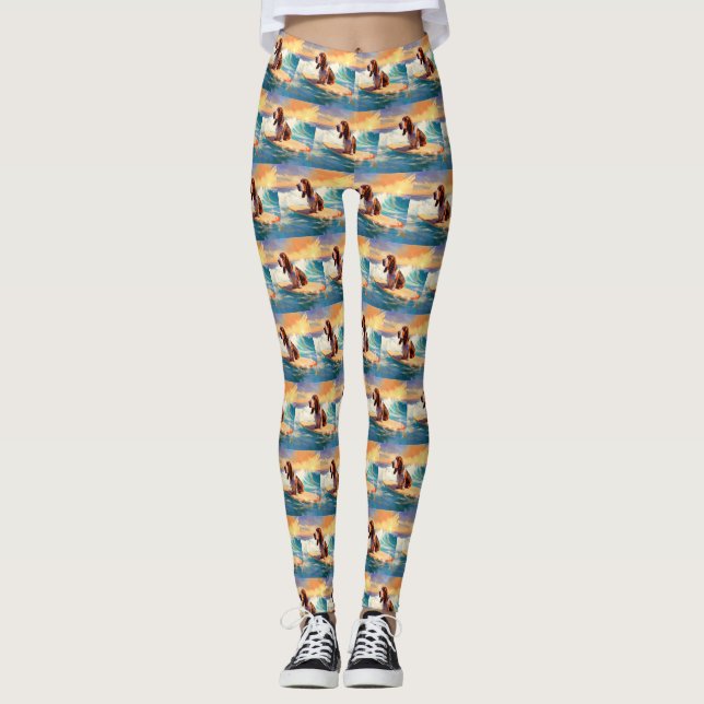 Leggings Pintura de surf en Basset Hound Beach (Anverso)