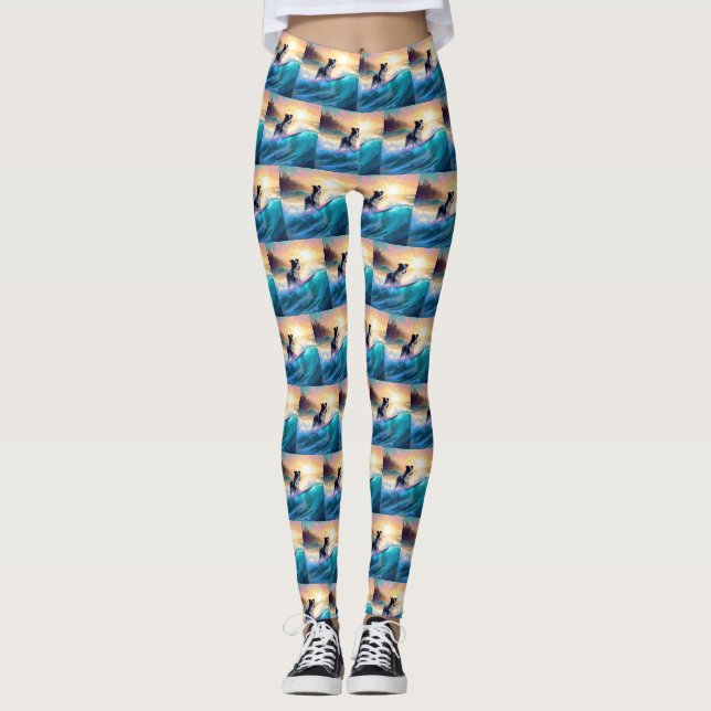 Leggings Pintura de Surf en la Playa de Border Collie (Anverso)