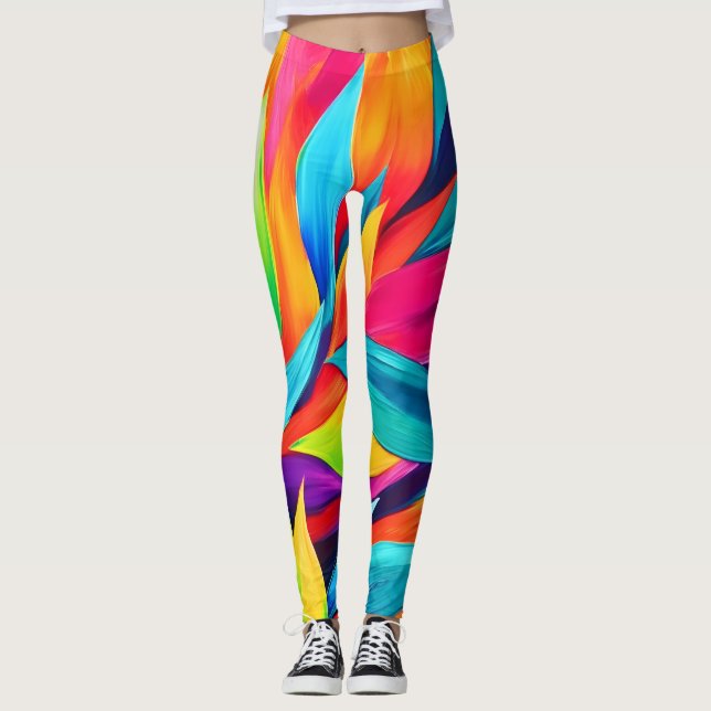 Leggings Pintura de tapiz de hoja tropical (Anverso)