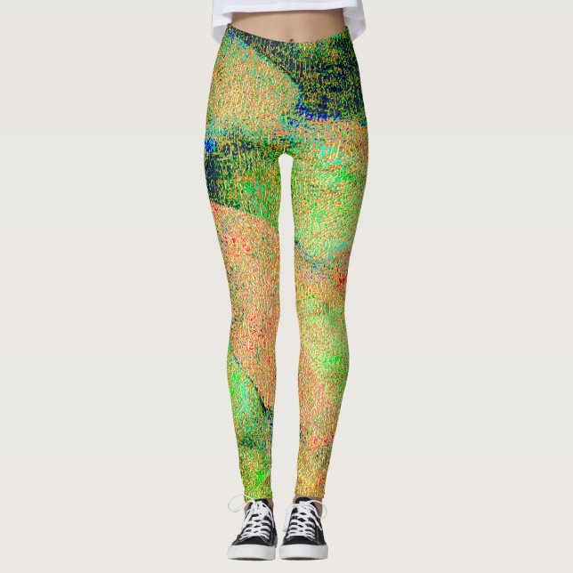 Leggings Pintura desgastada de cuero arrugado y verde naran (Anverso)