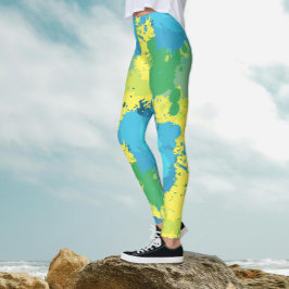 Leggings Pintura divertida abstracta turquesa amarilla con 