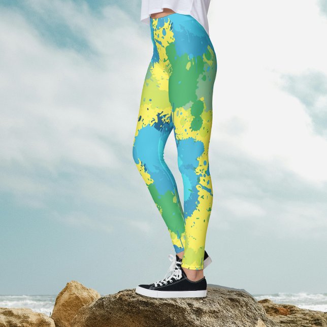 Leggings Pintura divertida abstracta turquesa amarilla con  (Subido por el creador)